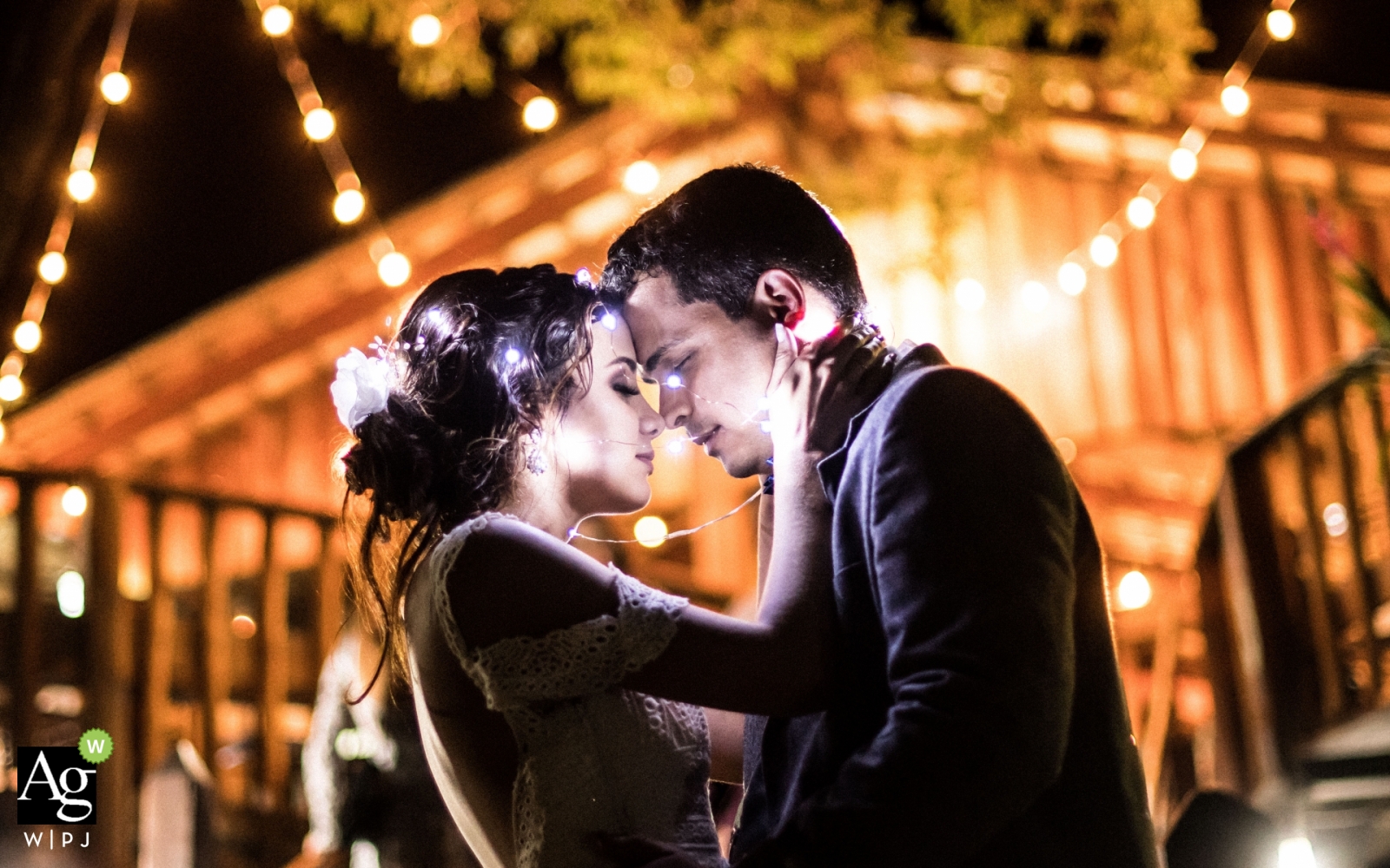 A couple in Brazil have a detail of lights to cast their love in all the right shadows outdoors