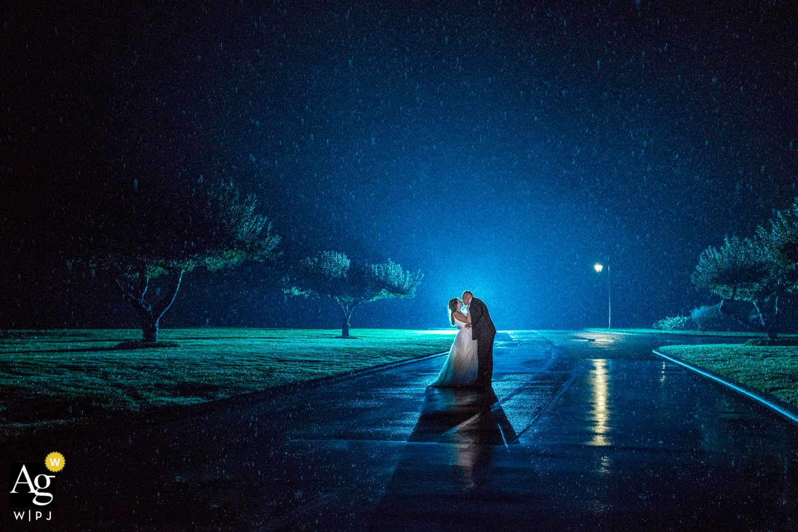 Photo by: <a href="https://www.wpja.com/photos/artistic-wedding-photographers-portrait/2355616">Jessica Schlamp - Kelowna British Columbia creative wedding day evening portrait session with a British Columbia bride and groom in the rain on the wet roadway
