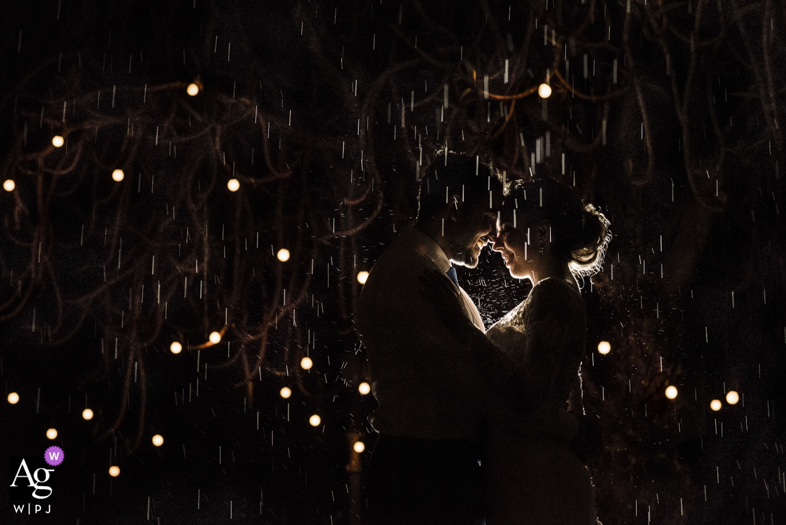 Face to Face couple in night portrait in Rio de Janeiro was captured by an artistic wedding photographer