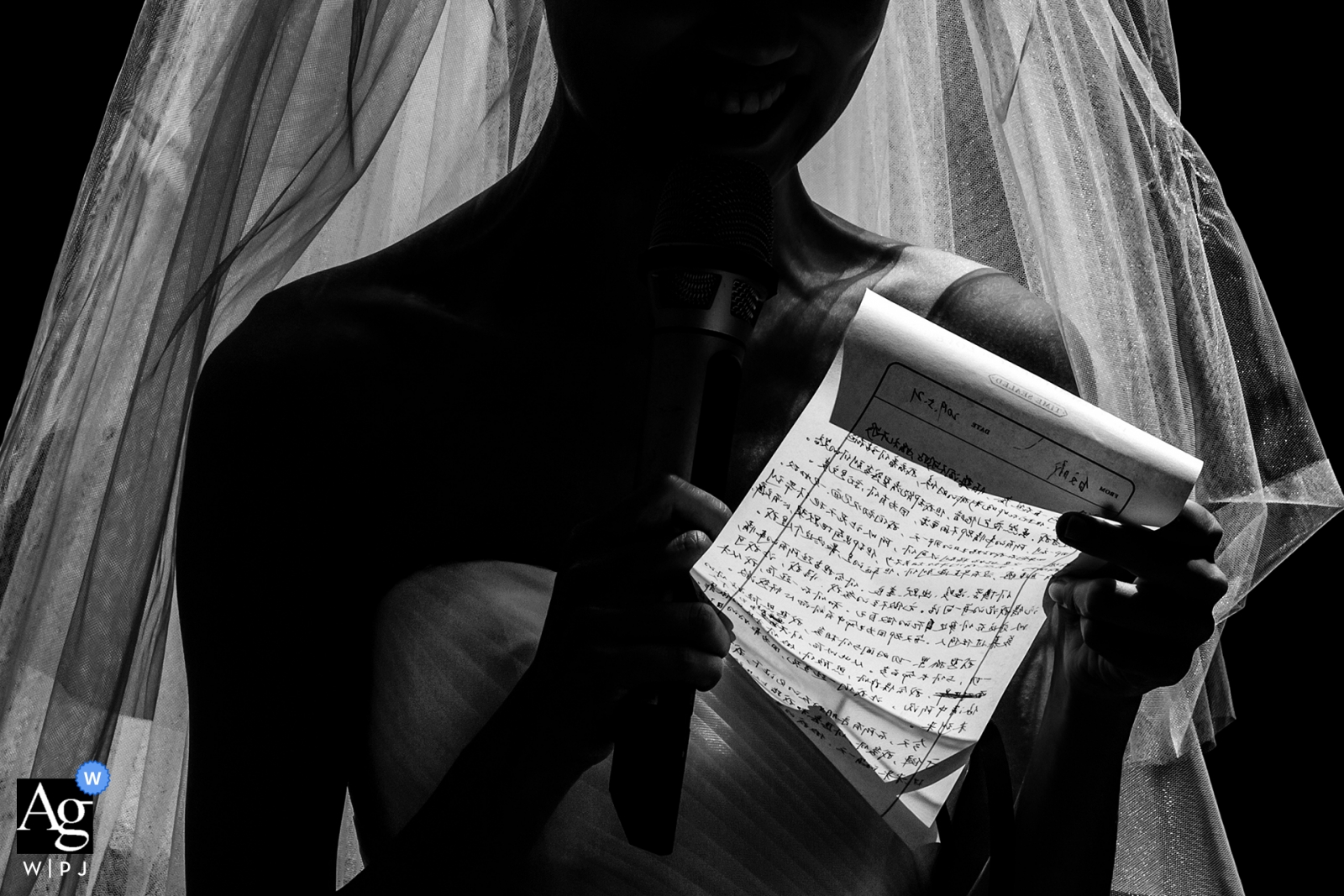 Chinese bride reading a letter of love