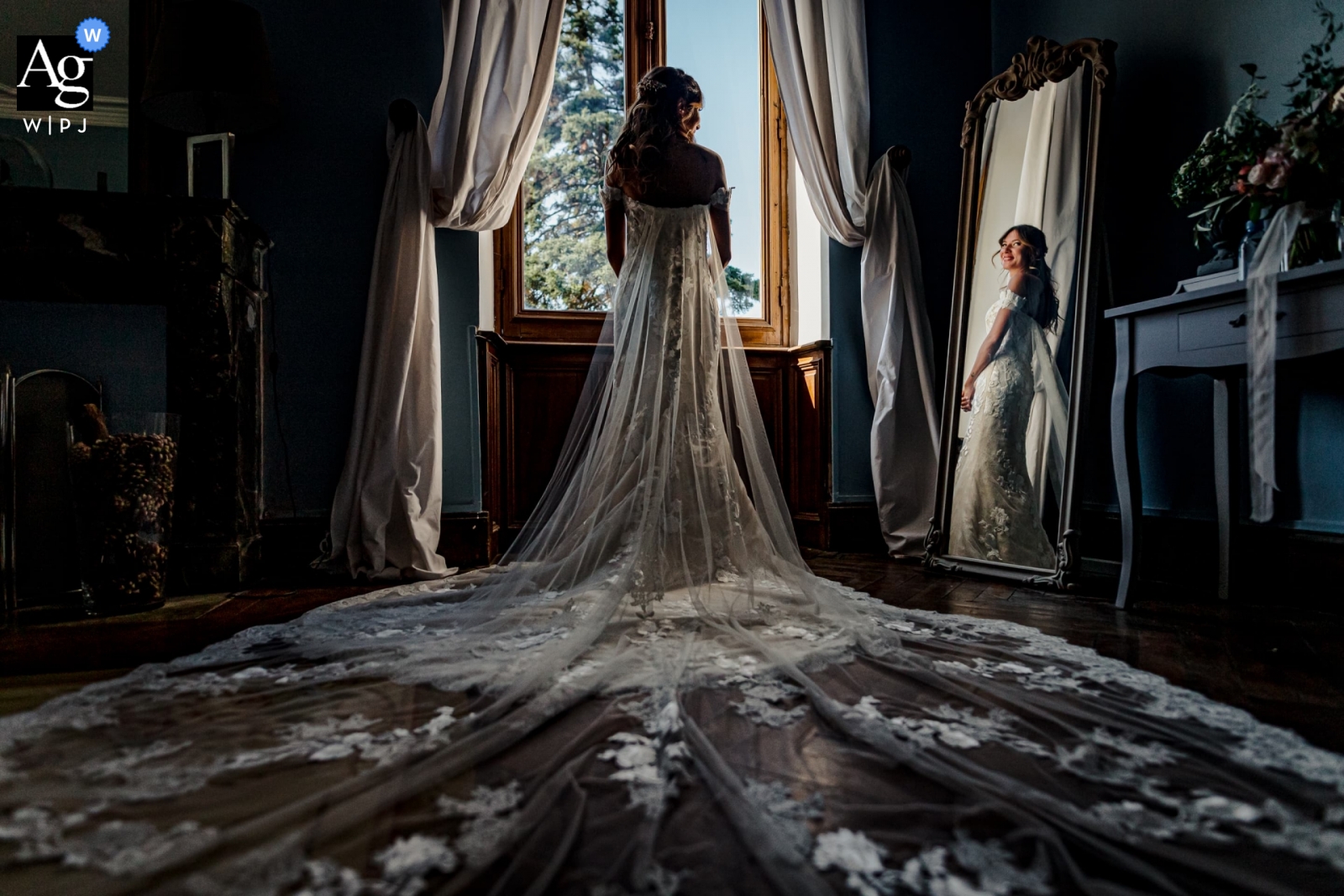 Chateau de la Rode, France image of The bride with her stunning wedding dress Chateau de la Rode, France - The bride with her stunning wedding dress