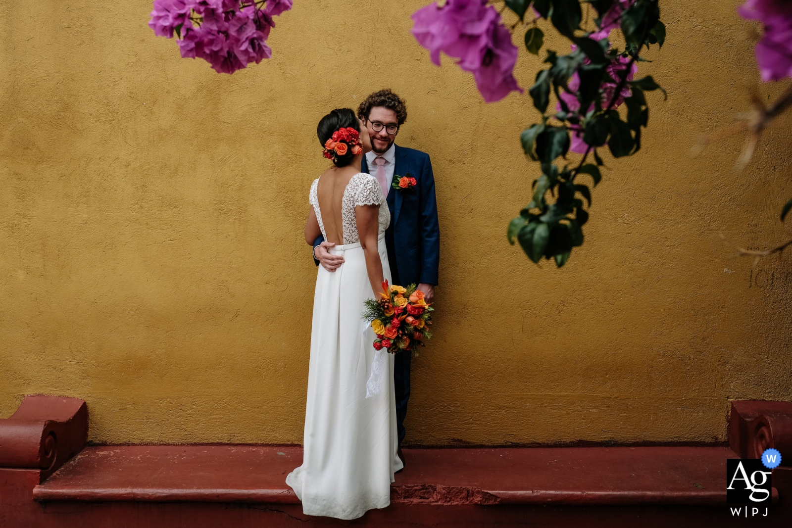 Oaxaca City, Oaxaca Newlywed portrait of the bride and groom on the streets