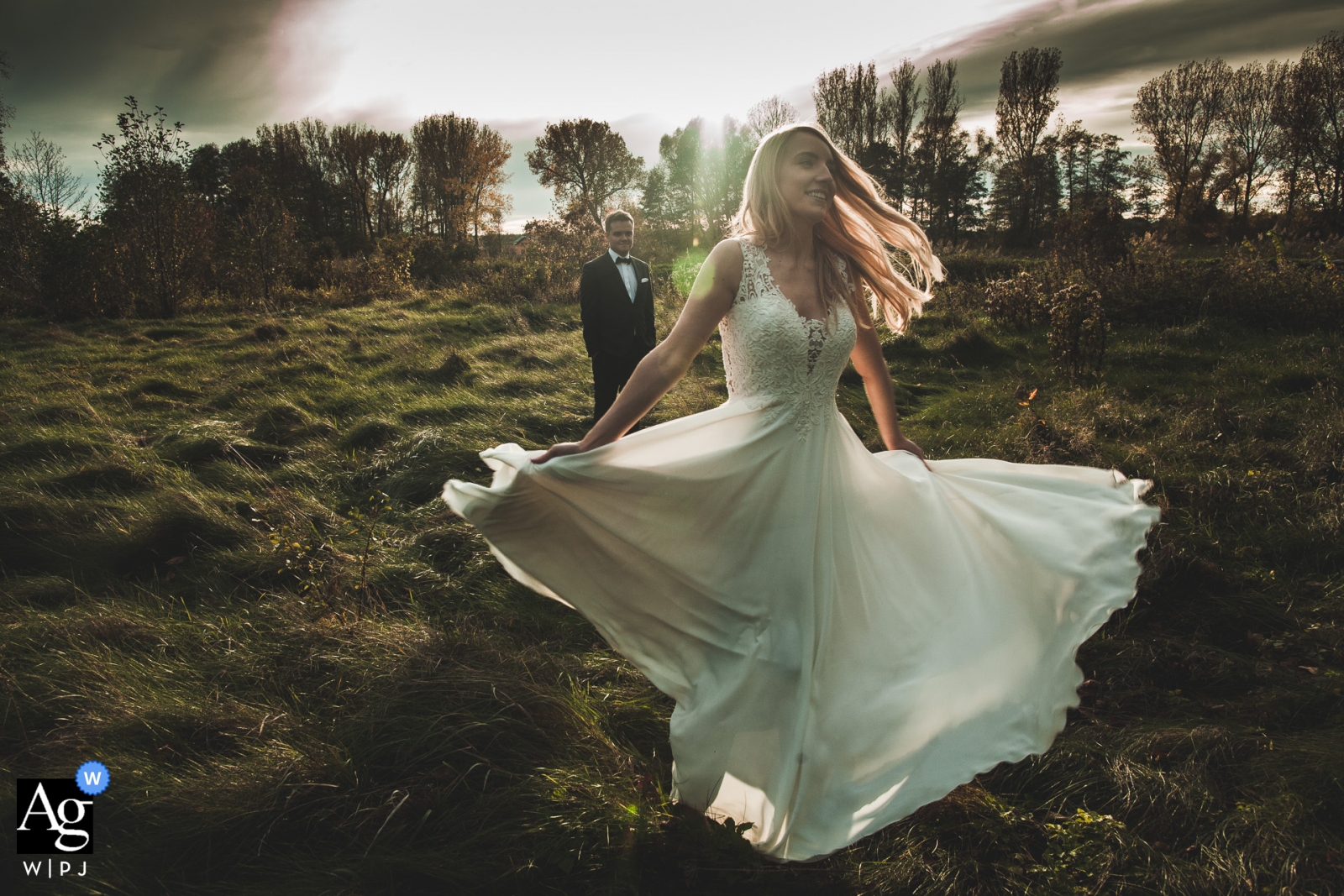 Poland,Lowicz,Park Arkadia - Portrait of a bride on the meadow. 