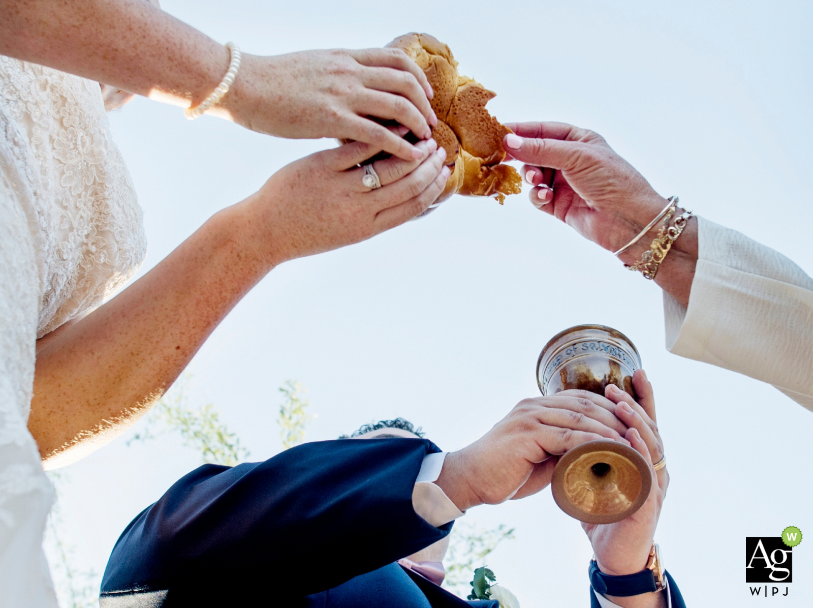 Arizona wedding photo from the Desert Botanical Garden | communion cup and bread during the outdoor ceremony