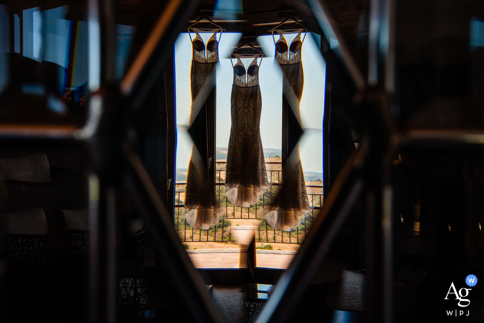 Seven Generations Winery Hotel & SPA, Ruse, Bulgaria | Photo of The Wedding Dress hanging in the window Seven Generations Winery Hotel & SPA, Ruse, Bulgaria | Photo of The Wedding Dress