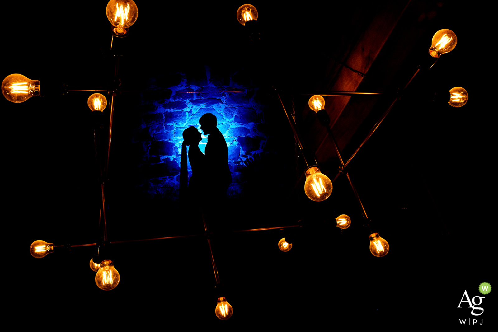 Germany photographer at the wedding venue Schlosshotel Michelfeld | Silhouette portrait of the couple with spot light