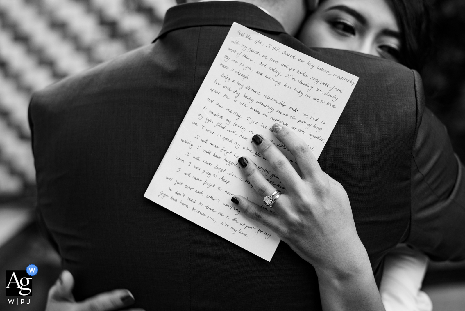 Ho Chi Minh artistic wedding photo of the bride hugging the groom holding a letter in Vietnam Ho Chi Minh artistic wedding photo of the bride hugging the groom holding a letter in Vietnam