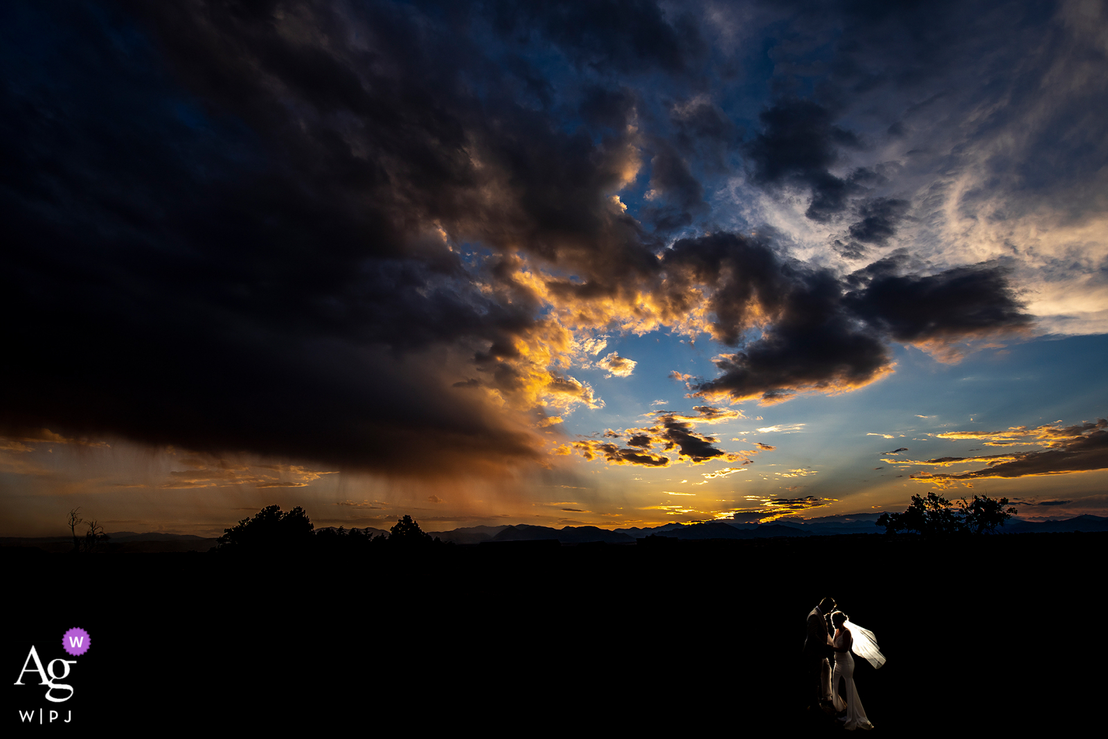 A sunset portrait of bride and groom at Northglenn, CO