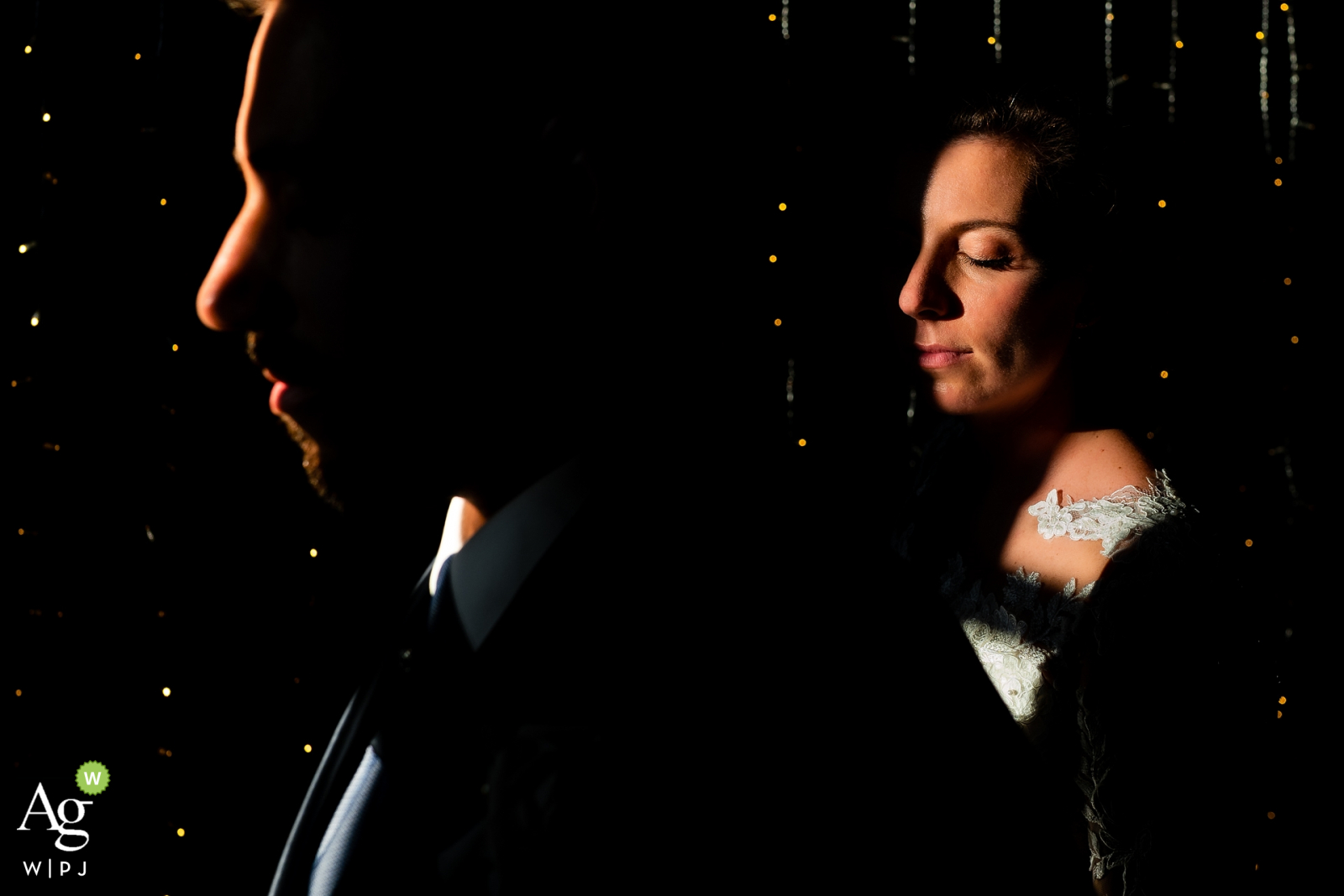 Stanjel Castle, Slovenia artistic wedding couple portrait making good use of the available Lights and shadows