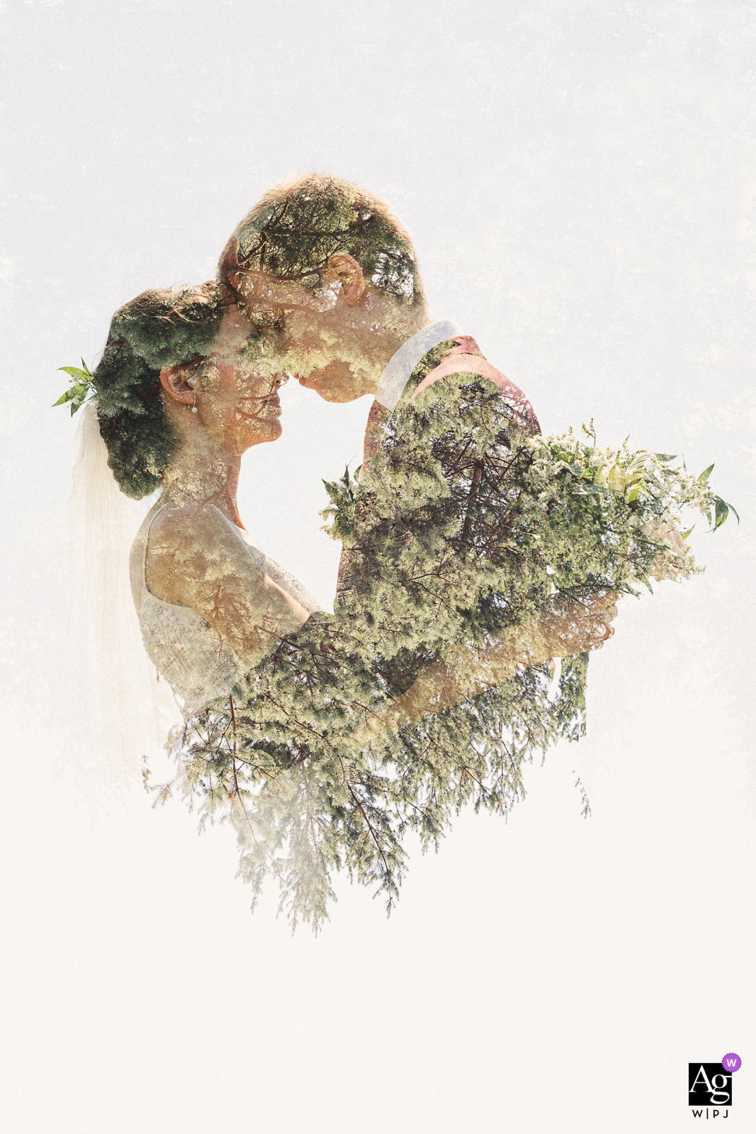 Braunsberg, Austria fine art wedding couple portrait of the Bride and Groom using a double exposure