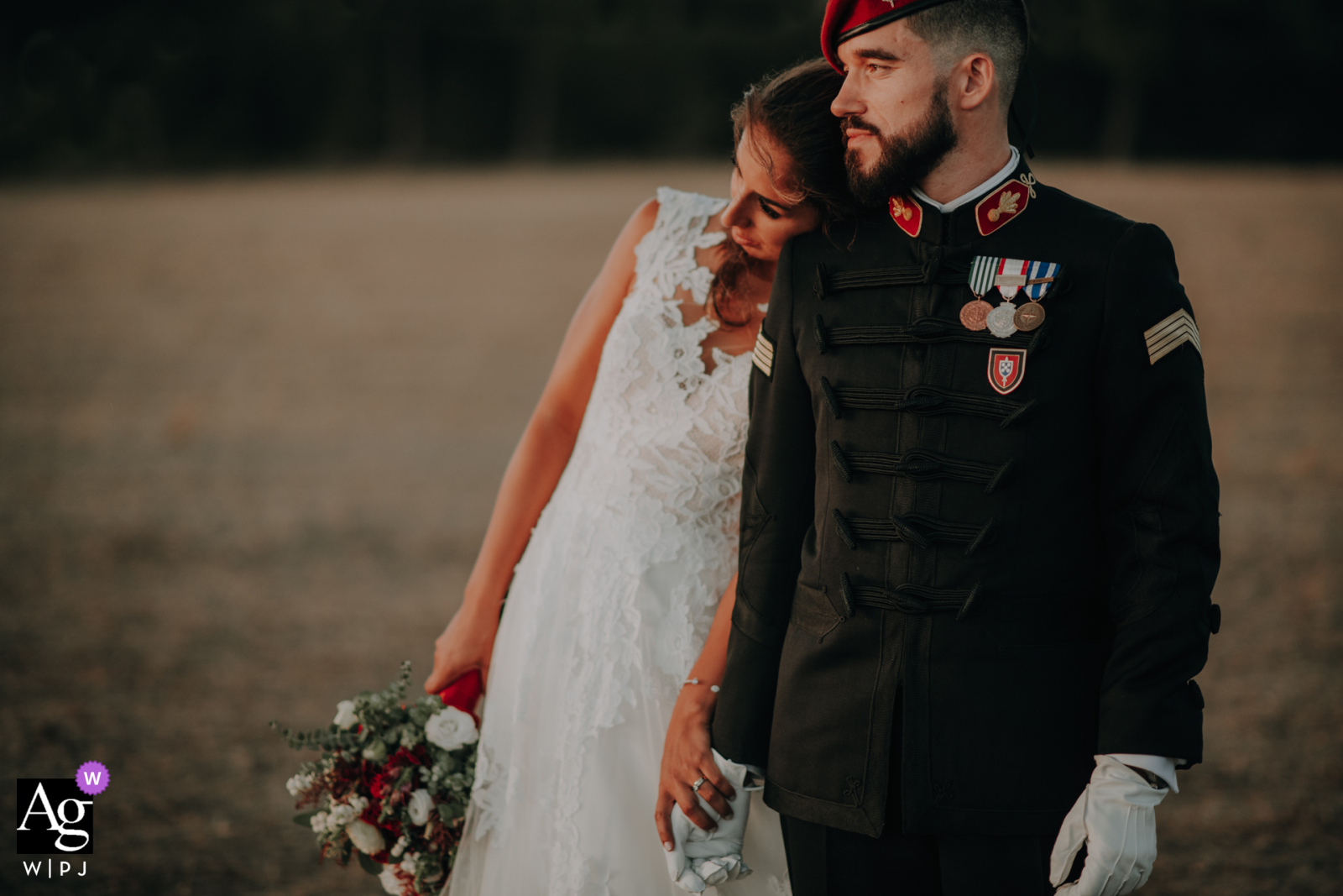 Quinta das Riscas II, Montijo, Portugal creative wedding day portrait of the Couple feeling the rest of the end of the sunset