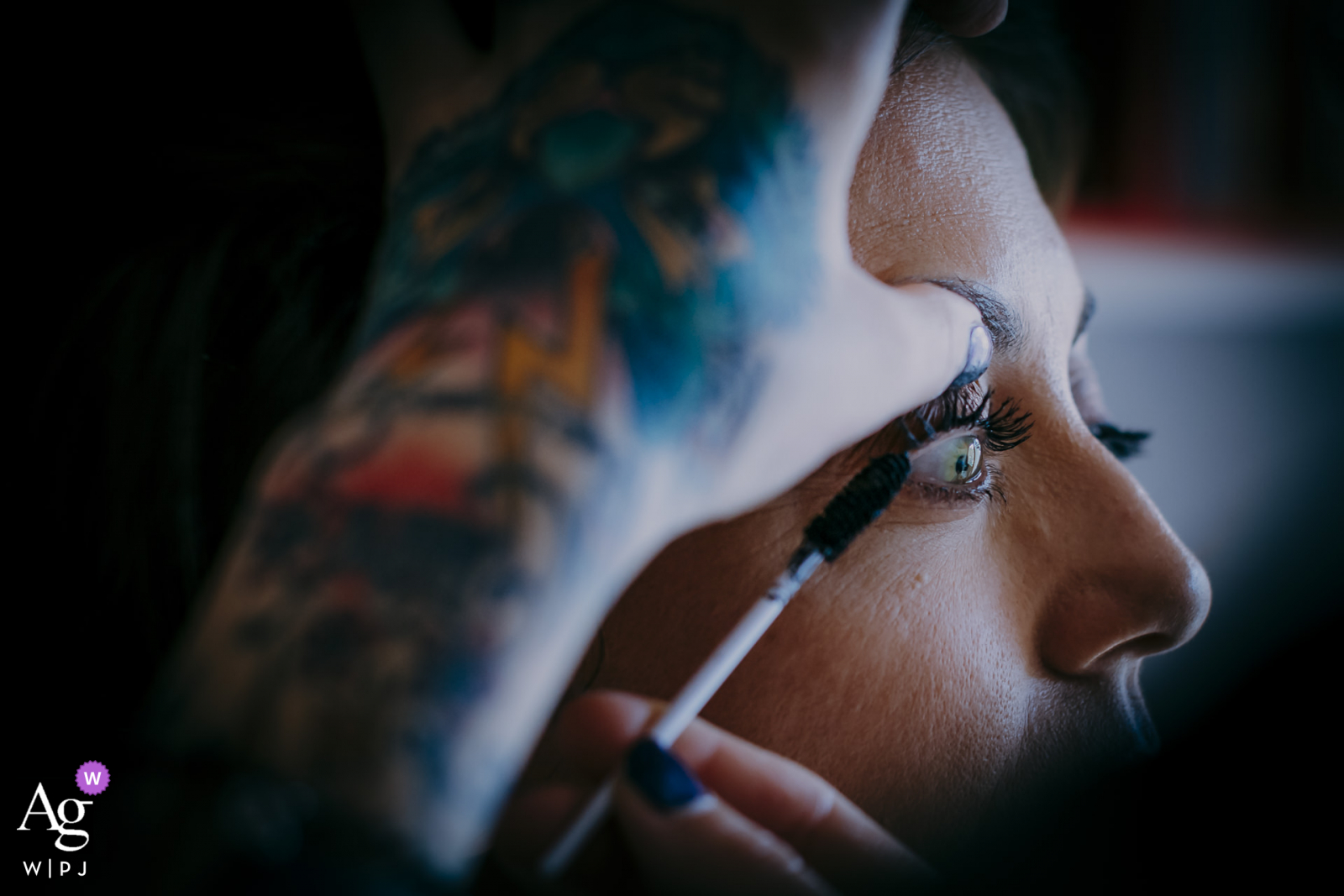 Siena, Tuscany fine art wedding makeup detail shot with a fixed eye