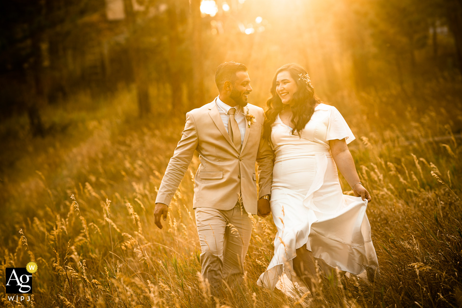 Lookout Mountain - Golden, CO bride and groom walk together during portraits after getting married at the courthouse Lookout Mountain - Golden, CO bride and groom walk together during portraits after getting married at the courthouse