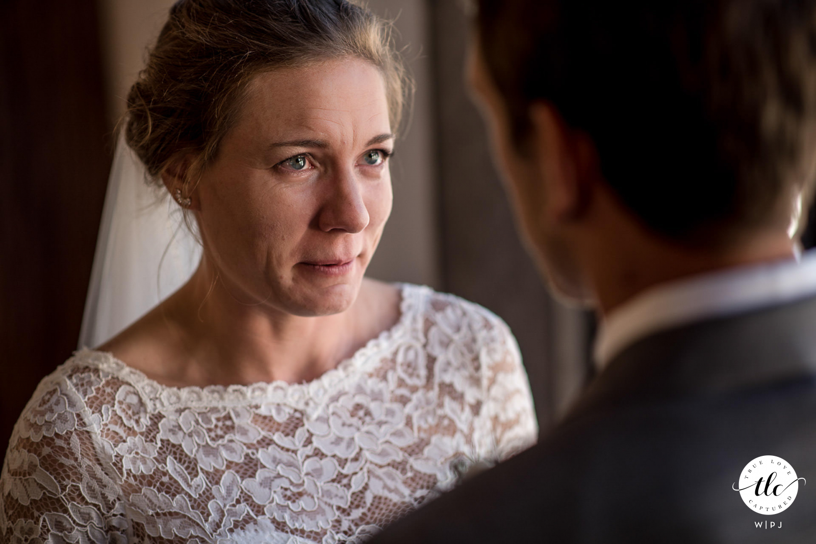 Press House Madison, WI wedding image of the bride looking intently at her new husband