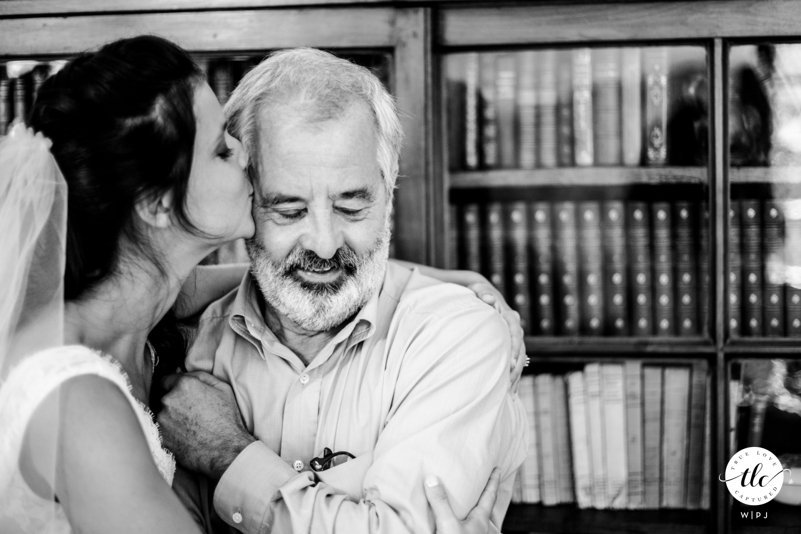 Normandie wedding image of true love showing Dad discovering his bride daughter