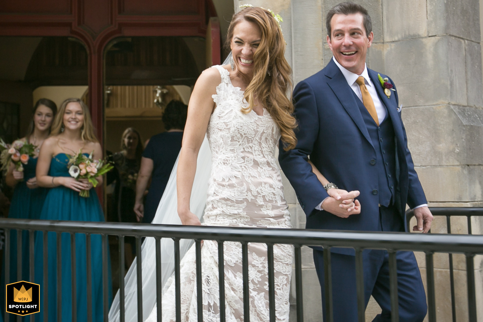 Happy couple exits Emory Presbyterian Church in Atlanta, GA, following their wedding ceremony.