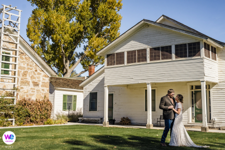 The bride and groom had a small outdoor wedding with live violin music and a special first dance