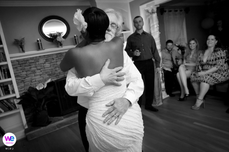 The DIY bride and groom surprised their guests by dancing together at the reception held inside their own home