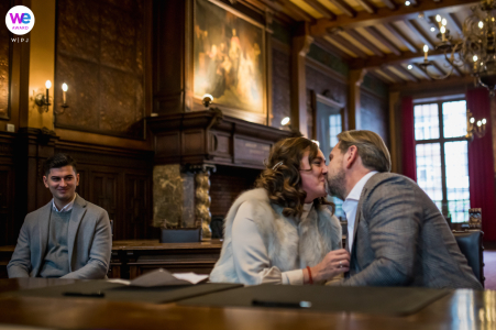 The bride and groom shared a passionate kiss at the end of their Civil Marriage Ceremony at the historic town hall, marking the start of their new life together