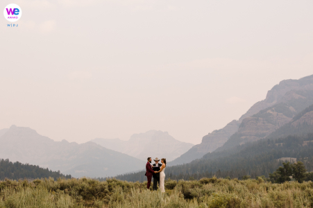 National Park Photography - Bride and groom during elopement vow ceremony 
