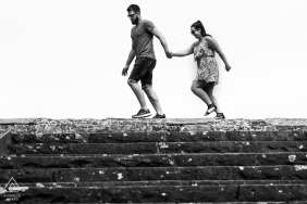 Mainz engaged Couple walking during portrait session for prewedding images