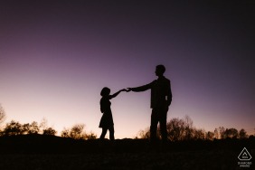 Pasadena couple portrait session, an evening silhouette, dancing in the sunset light
