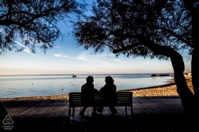 Bassin D Arcachon engaged couple picture session with the two lovers on the beach in front of the sea