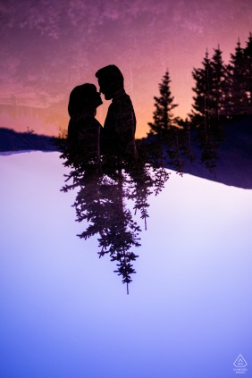 Guanella Pass couple session in Georgetown, Colorado a double exposure of the couple and the sunset sky