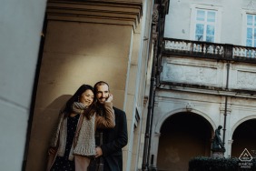A romantic and sweet Musée Lyon, Rhône engagement photo in the gallery museum