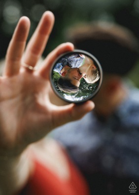At Clay Family Eastern Glades in Memorial Park Houston, Texas, a portrait is captured through an optician's lens to celebrate both Rachel's engagement and her finishing school for optometry.