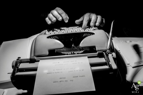 Phoenix wedding photographer at the Desert Botanical Garden | Custom wedding day poetry on a manual typewriter