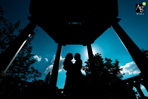 A digital edit to a Neuilly sur Seine wedding couple portrait in Hauts de Seine of the France Bride and groom during a silhouette photo shoot before ceremony 