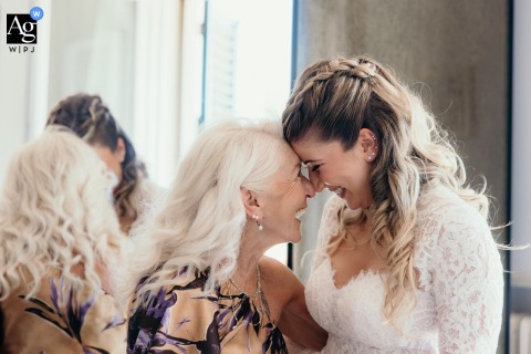 Pre-Ceremony Portraits: Bride and Mother at a Private Italian Villa. Bride and her mother before the ceremony at Longiano private villa, Italy.