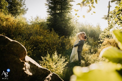 Last Light in the Lyonnais: A Duerne Country Wedding Portrait A couple enjoys the last rays of sun at their country wedding in Duerne, Monts du Lyonnais.
