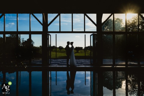 The newlyweds pose for an intimate wedding portrait at the Domaine de Lassalle in France, highlighting the elegant atmosphere of their countryside celebration in Nouvelle-Aquitaine.