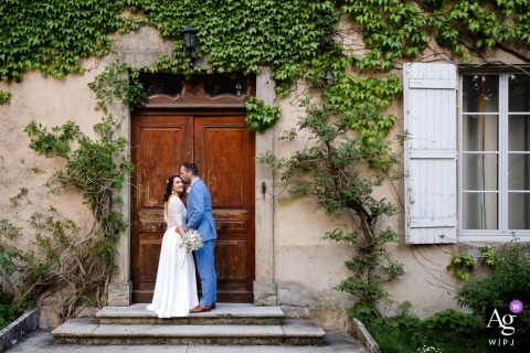 Château de Césarges, Maubec en Isère, France: A portrait of the couple in front of the château.