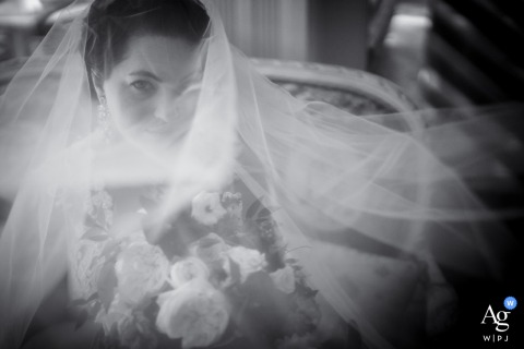 Black and White Solo Bridal Portrait, Veiled at The Inn at Little Washington Black and white solo bridal portrait, shot through the veil, at The Inn at Little Washington, Washington VA.