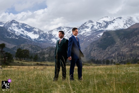 The couple embracing the serene nature of the Rocky Mountains, Colorado, before their wedding ceremony.