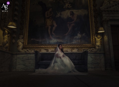 United Kingdom: A thoughtfully composed bridal portrait inside Moorpark Mansion in Rickmansworth, United Kingdom, utilized the estate's architectural details to create a dynamic and artistic image.