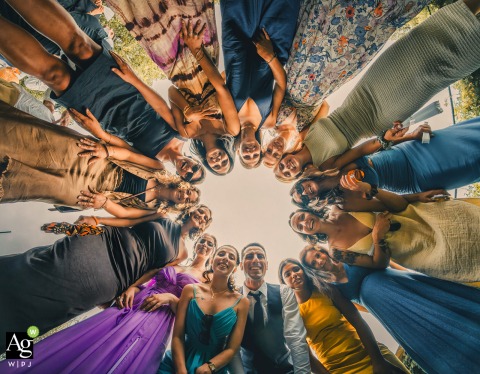 This evocative scene from a wedding in Sestri Levante captures women looking downwards to the camera creating an artistic portrait in Liguria.