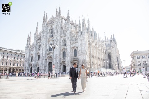 Newlyweds Share An Intimate Connection While Exploring Historic City Streets Of Milan Italy For Their Portrait Following their wedding ceremony in Milan, Italy, the newlyweds share an intimate connection while exploring the historic city streets of the Lombardy region during their portraits.