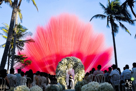 Fireworks Illuminate Ceremony Area in Sanya China During Wedding Celebration Fireworks are launched in the ceremony area at 三亚民生威斯汀 in Sanya, China, adding a visual highlight to the wedding celebration.