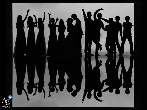   At a wedding venue in Taian, Shandong, the group portrait features the bride, groom, groomsmen, and bridesmaids posed together, marking the occasion with composed elegance.