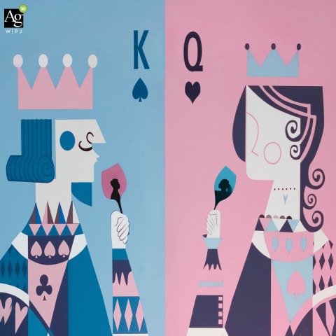 Creative King and Queen Card Portrait Is Taken at Home in Taian Shandong for Wedding A creative King and Queen playing card graphics portrait is taken at home in Taian, Shandong, the composition and lighting chosen to give a unique perspective on the day.