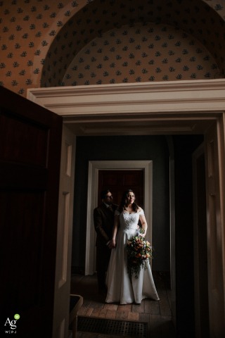 St Albans Bride and Groom Captured With Dramatic Shadows at Ceremony Location Emphasizing Light and Contrast At the St Albans ceremony location, the bride and groom are photographed with dramatic shadows falling across their faces, emphasizing light and contrast during the wedding.