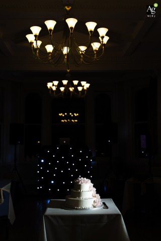 Wedding Cake Displayed at Reception in London England Celebrates the Culinary Tradition of the Day A wedding cake is displayed at the reception in London, England, presented as part of the culinary traditions of the day.