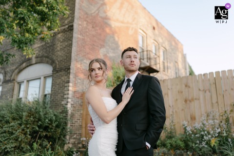 The Couple Poses At Sunset On Prairie Springs Park In Milwaukee, Gazing At The Horizon And Reflecting On Memories Together At Prairie Springs on Park in Milwaukee, Wisconsin, the couple poses together at sunset, gazing at the horizon as they reflect on their new memories together.