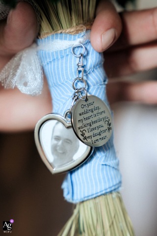 Meaningful Bouquet Charm Carries Love And Memories Down Aisle In Lake Tahoe A special bouquet charm hangs from the bride’s flowers in South Lake Tahoe, serving as a meaningful detail that carries love and memories down the aisle with her.