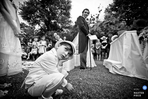 Milan Wedding Photography | Image contains: Black white reception kids boy guests