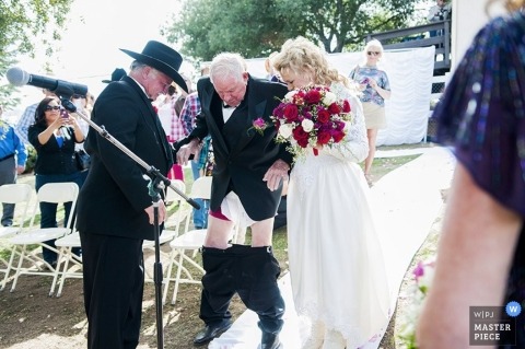  San Diego Wedding Photography | Image contains: Dad, pants, fall, off, altar, bride, father, outdoor, ceremony